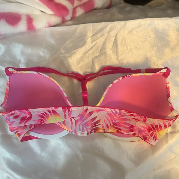 PINK Victoria's Secret Tropical Leaf Push-Up Bra - Hot Pink/Yellow/White 36C - Picture 3 of 5